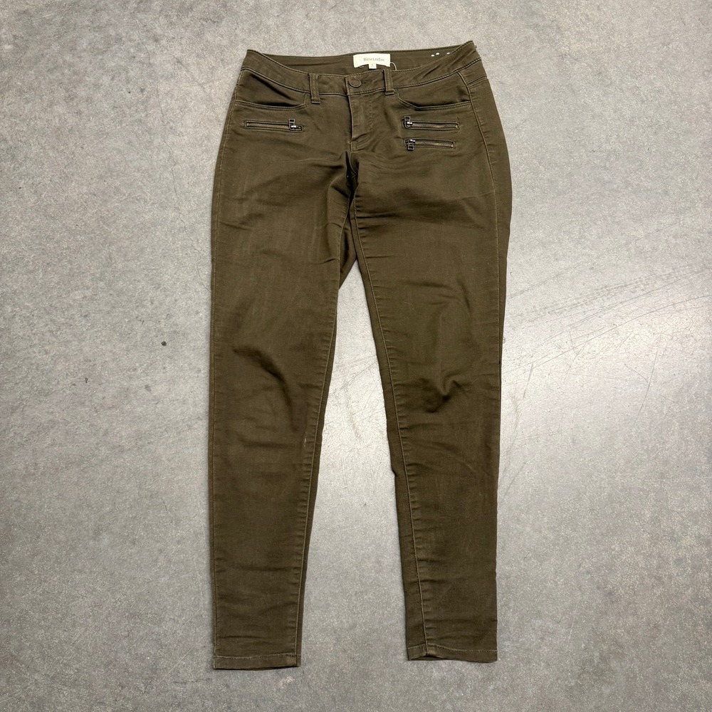 Rewind Womens Skinny Pants Olive Green Zipper Pockets Size 5 Stretch Twill